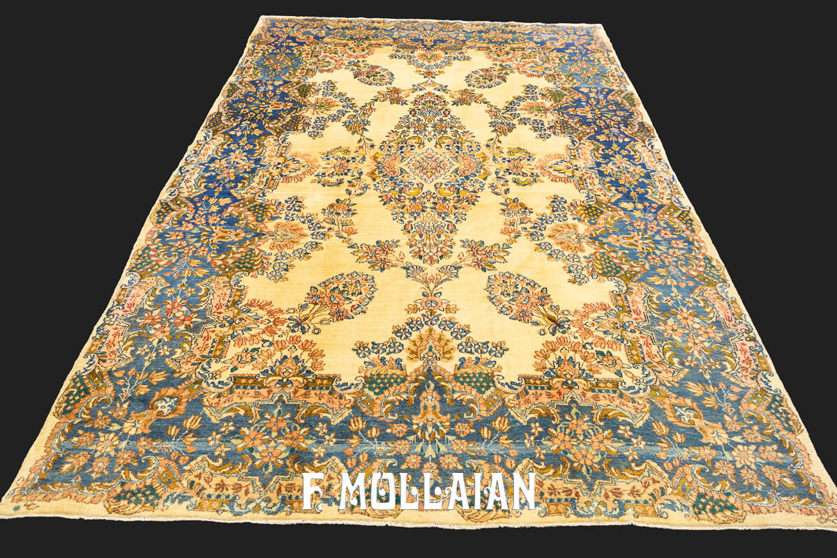 Tappeto Antico Kerman Disegno Floreale Colore Beige n°:17725766